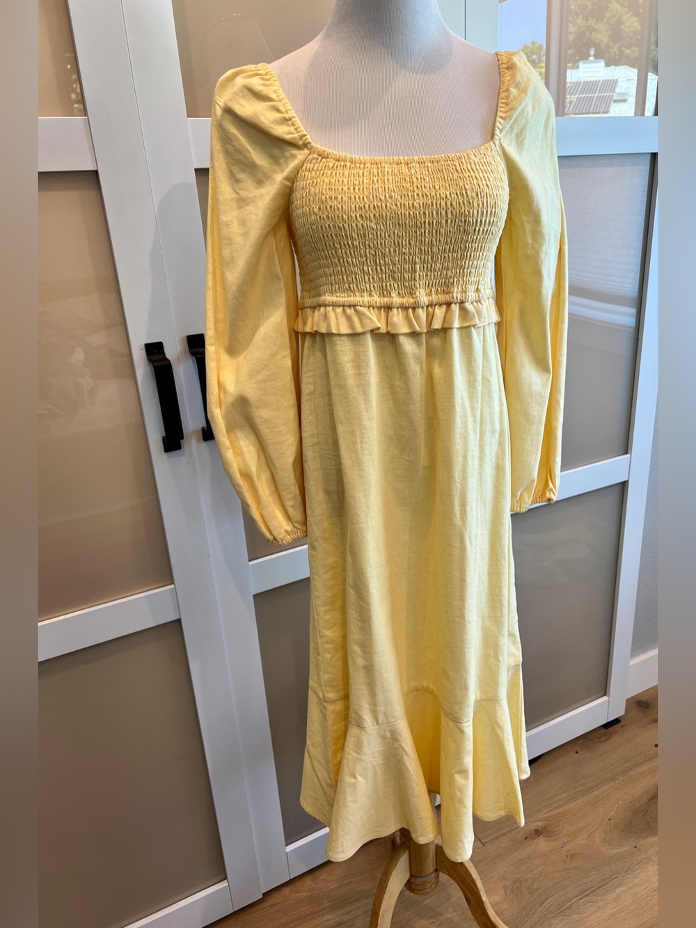 7 For All Mankind Smocked cotton-linen Midi Dress